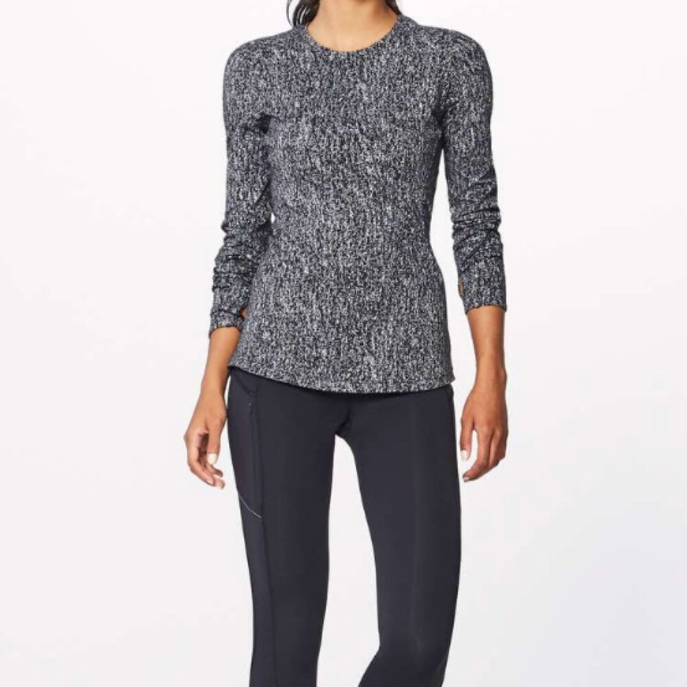Lululemon Extra Mile Long Sleeve Running Luon Suited Jacquard Black White Size 4 - Picture 2 of 14